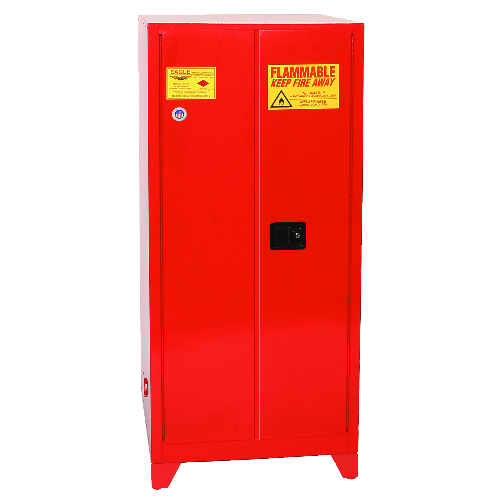 Eagle Tower Paint Safety Cabinet — 96 Gallon, 5 Shelves, 2 Doors, Manual Close, Red, Model# PI62XLEGS